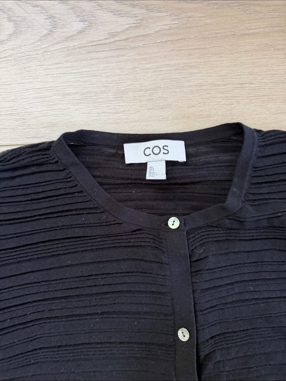 COS Black Ribbed-Texture Button Cardigan. Size Large - Picture 2 of 5